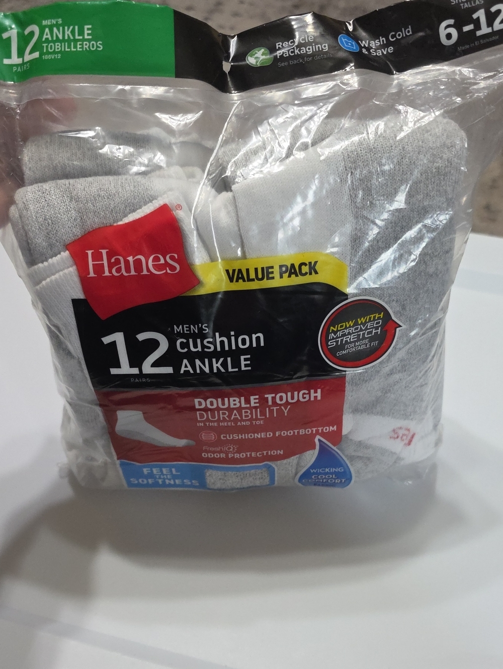 Hanes Men's 12-Pack Cushion Ankle Socks - White & Gray